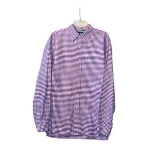 Polo Ralph Lauren Mens L Purple Gingham Button-Down Shirt Cotton Logo